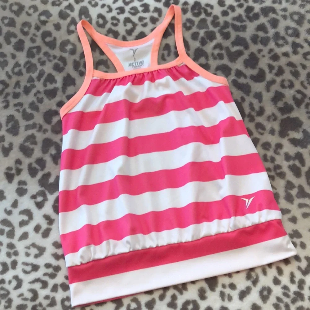 Old Navy Active Neon Coral Stripe Racerback Tank Top Size Small 6 7